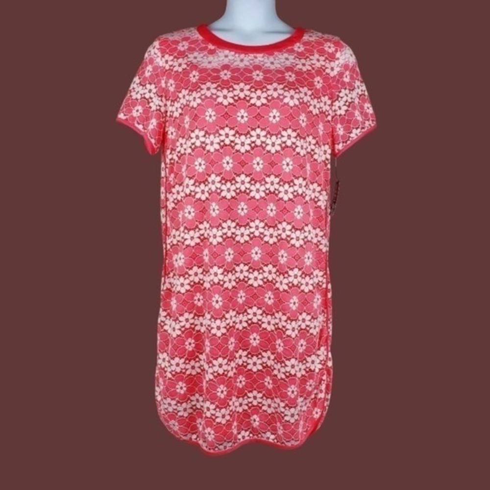 Madison Leigh Womens Short Sleeve Coral Pink White Floral Lace Dress Size 16 NWT